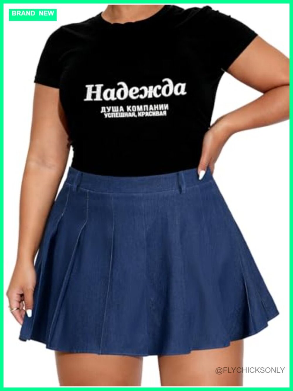 Plus Size Denim Pleated Skort with Built-In Shorts and Pockets